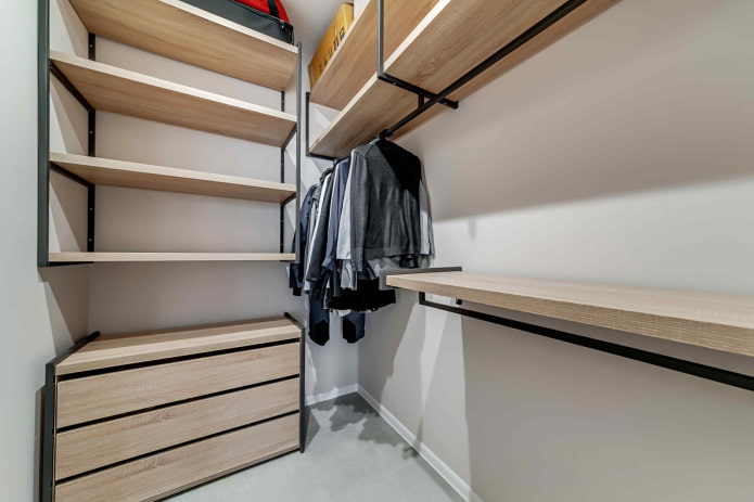 dressing room design in the interior of an apartment of 70 squares