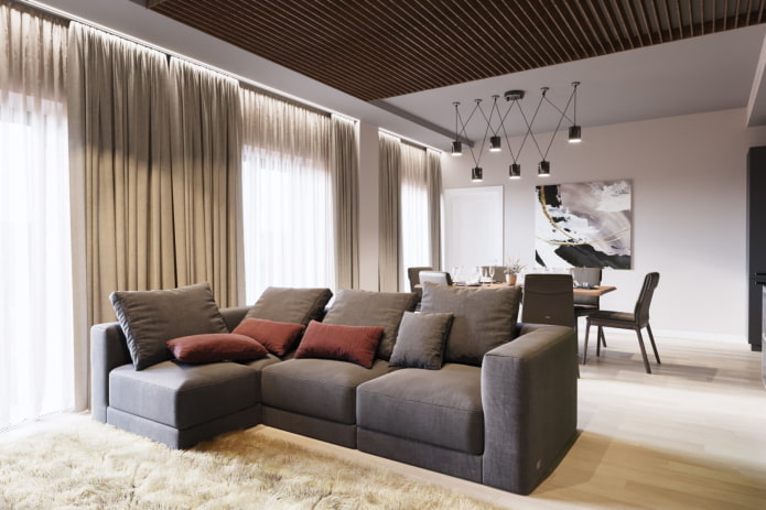 living room design in the interior of an apartment of 100 squares