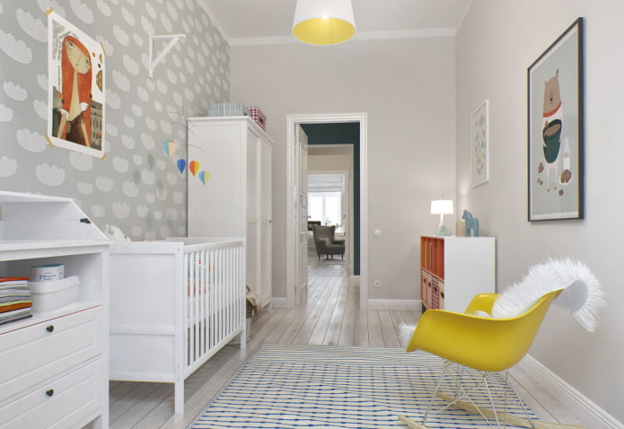 Entwurf eines Kinderzimmers im Inneren einer Wohnung von 100 Quadratmetern