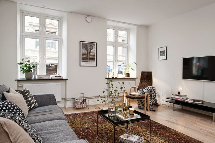 Interieur einer Wohnung von 100 Plätzen im skandinavischen Stil