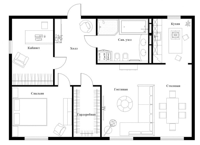 layout of an apartment of 100 squares