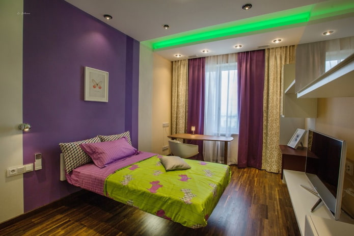 lighting in the interior of the bedroom for a teenage girl