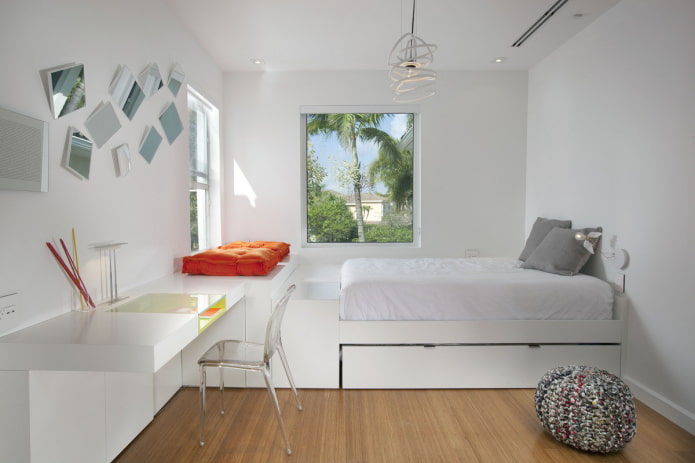 спаваћа соба за тинејџерку у стилу минимализма