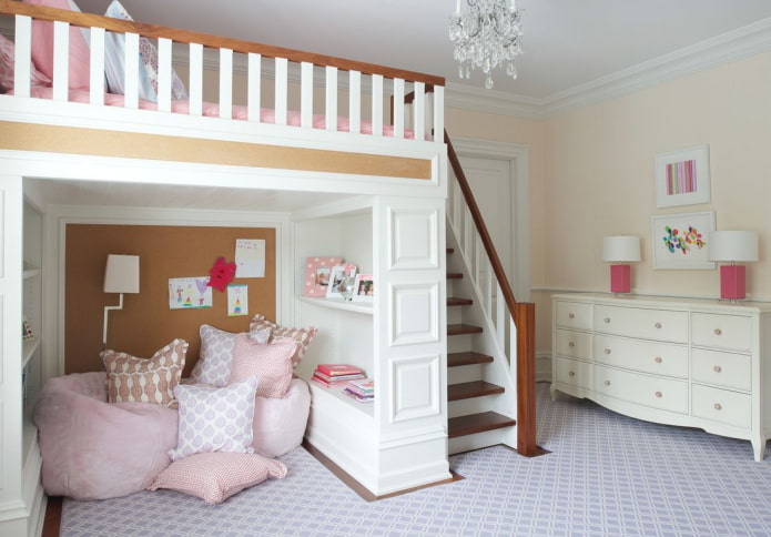 design of a two-story bedroom for a teenage girl