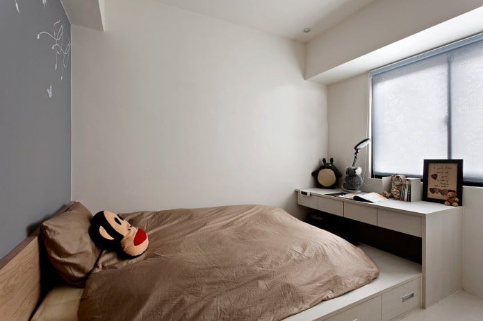 Schlafzimmer für ein Teenager-Mädchen im Stil des Minimalismus