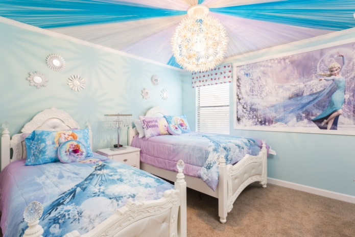 lighting in the interior of a bedroom for two girls