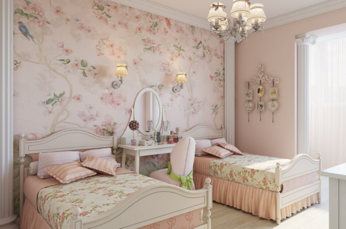 Schlafzimmer für zwei Mädchen im Provence-Stil