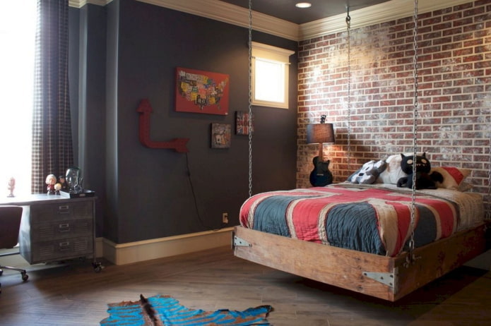 bedroom for a teenage boy in a loft style