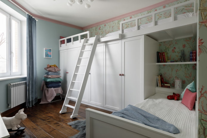 Anordnung eines Schlafzimmers für drei Kinder
