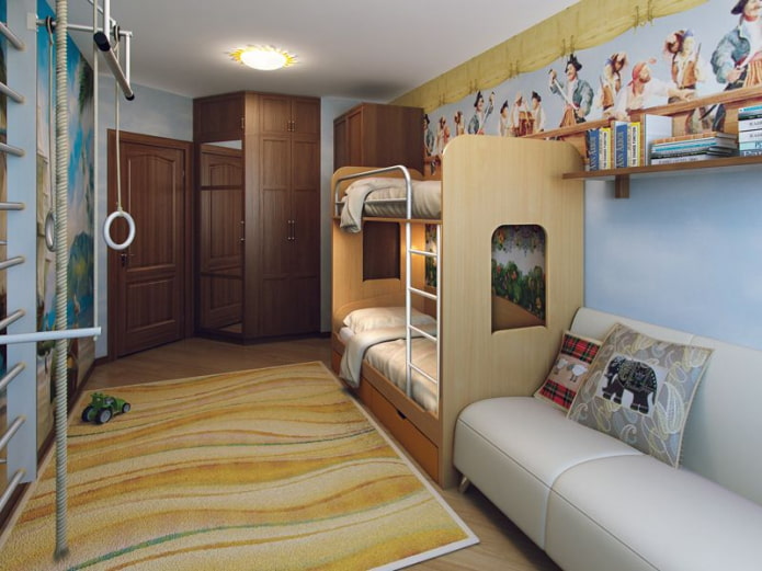дизајн спаваће собе за троје деце различитих узраста
