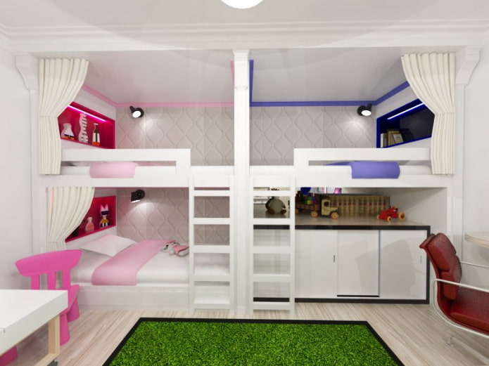 การออกแบบห้องสำหรับเด็กสามคนที่แตกต่างกัน