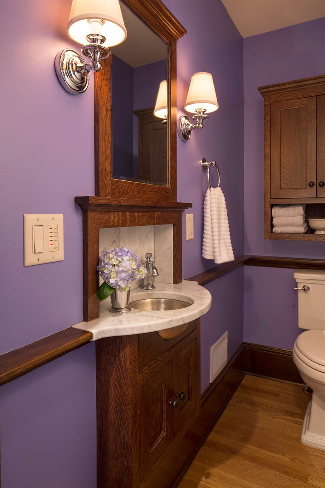 Bathroom with brown furniture