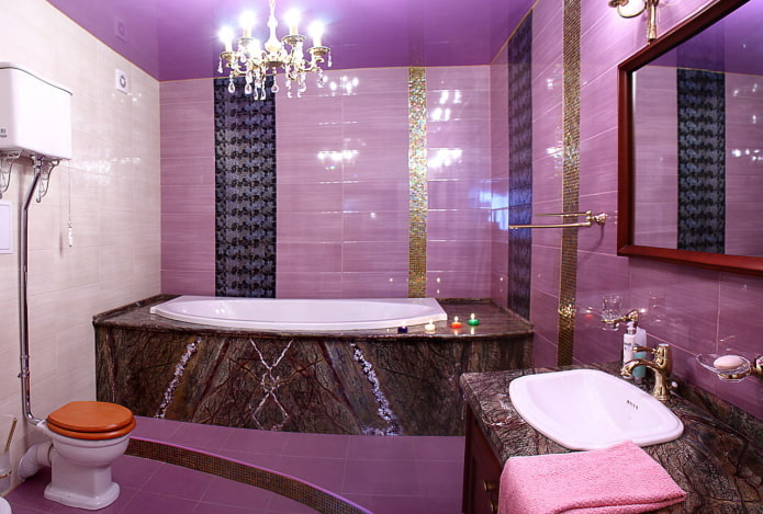 fürdőszoba dekoráció lila színben