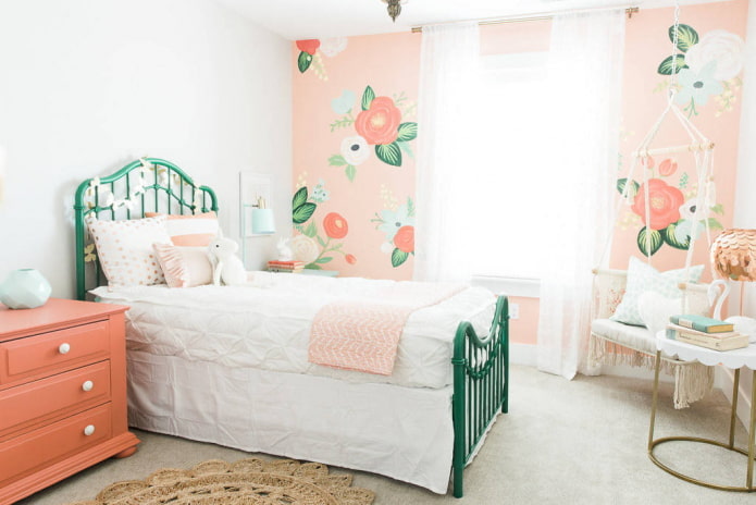 nursery in white and pink tones with elements of green