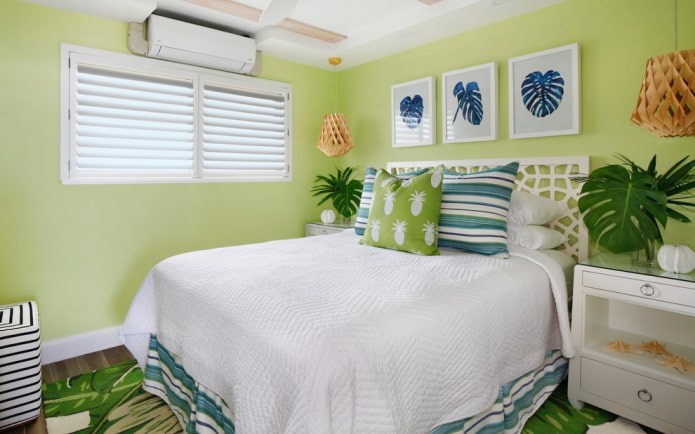 bedroom interior in light green shades
