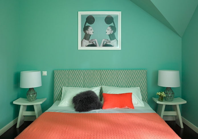 bedroom interior in mint shades