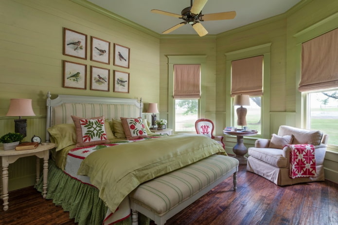 bedroom interior in olive shades