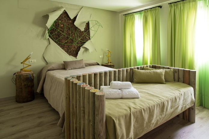 зелена спаваћа соба у еко-стилу