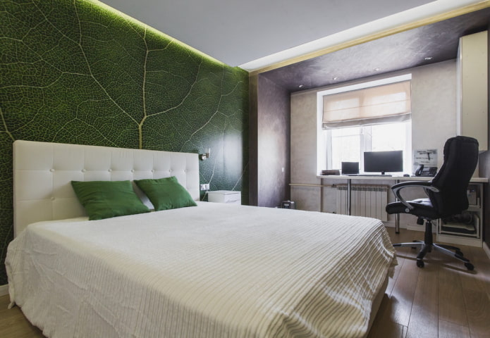 color combination in the interior of the bedroom in green tones