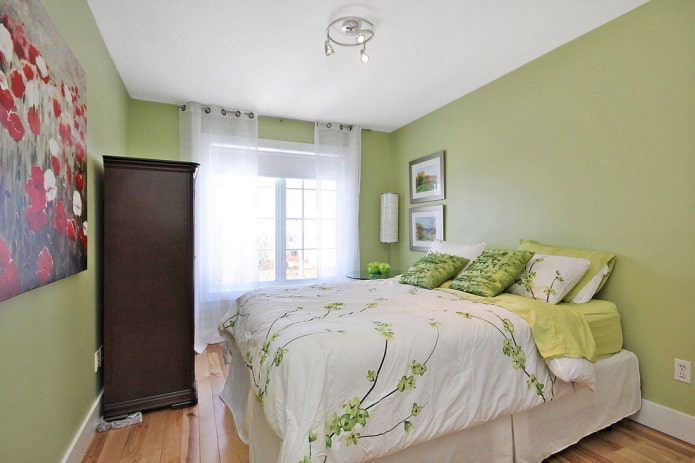 bedroom interior in pistachio shades