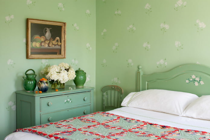 green bedroom in provence style