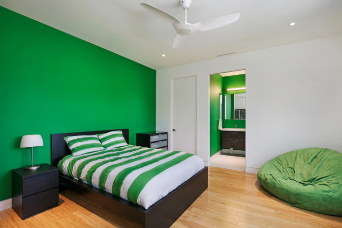 намештај у унутрашњости спаваће собе у зеленим тоновима