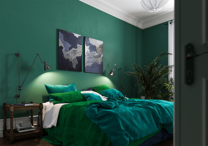 díszítő hálószoba zöld színben