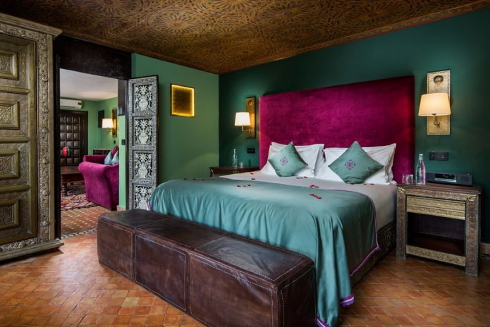 зелена спаваћа соба у оријенталном стилу