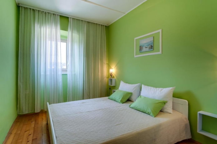 bedroom interior in light green shades