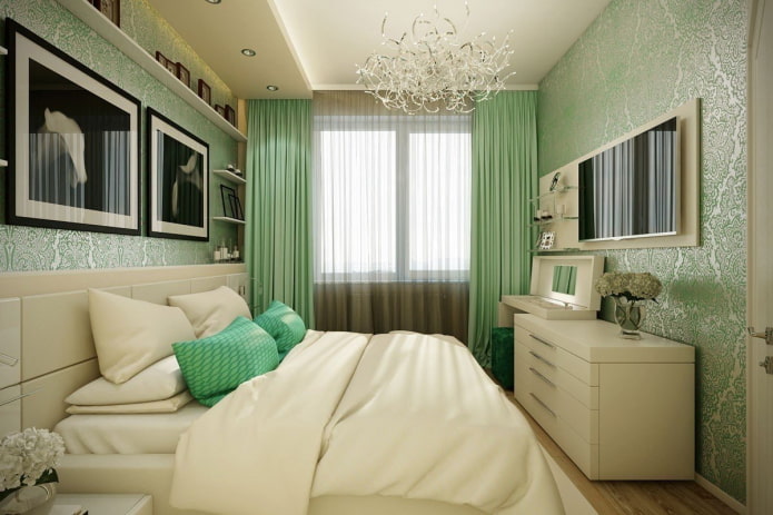 การผสมสีภายในห้องนอนในโทนสีเขียว