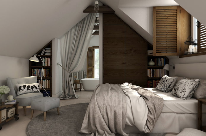 layout of the attic bedroom with a bathroom