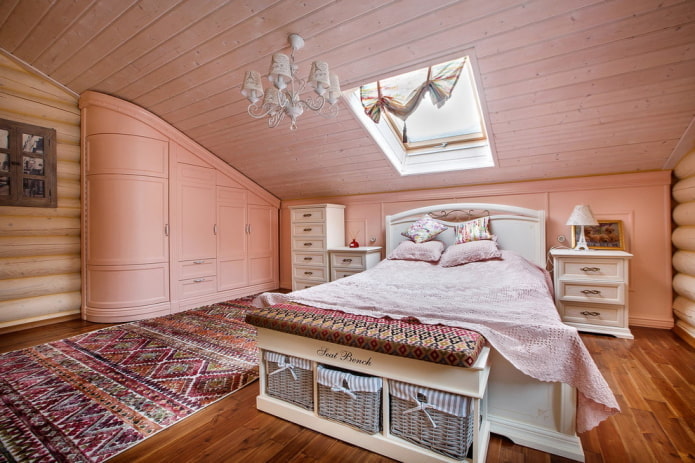 Provence style attic na panloob na silid-tulugan