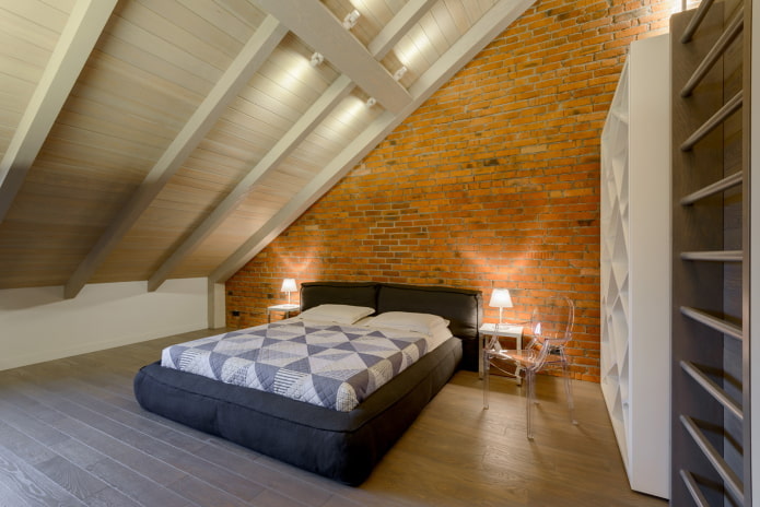 loft style attic bedroom interior