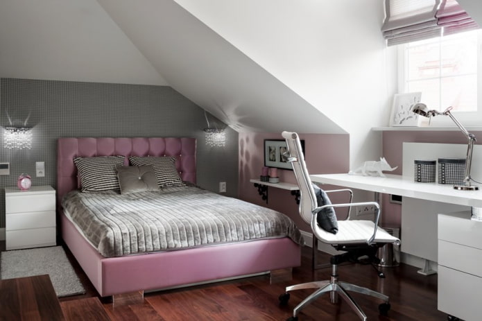 interior of the attic bedroom for a girl