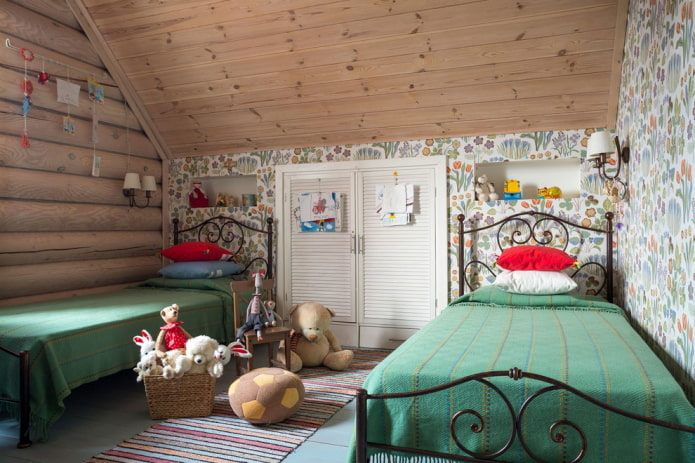 attic bedroom interior for two children
