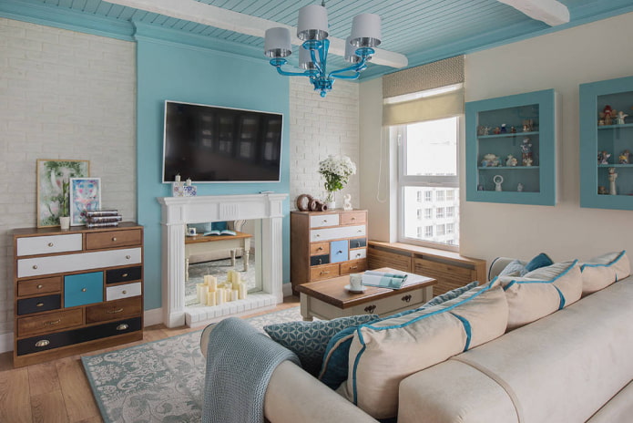 Living room in blue tones