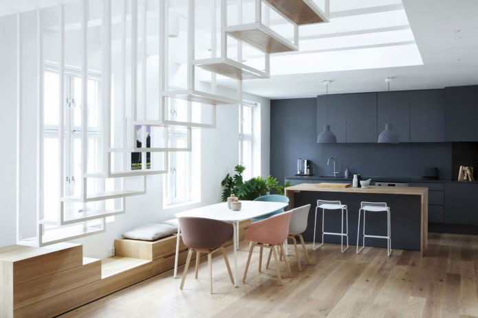interior ng isang bunk apartment na may istilong minimalism