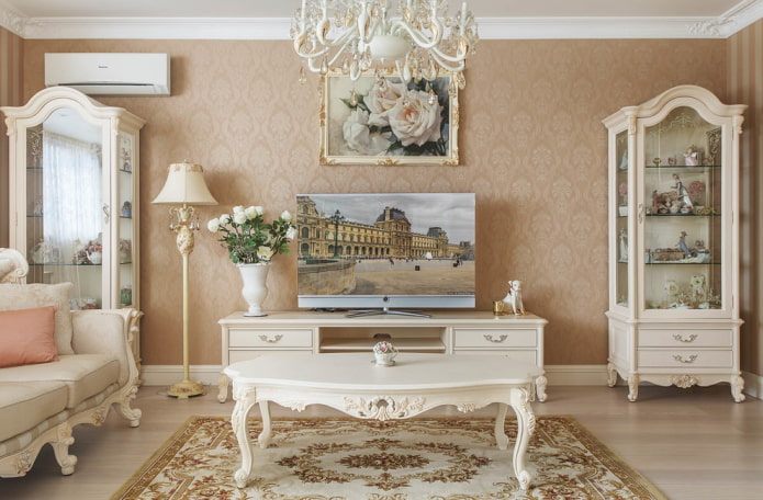 furnishings in the hall in beige shades