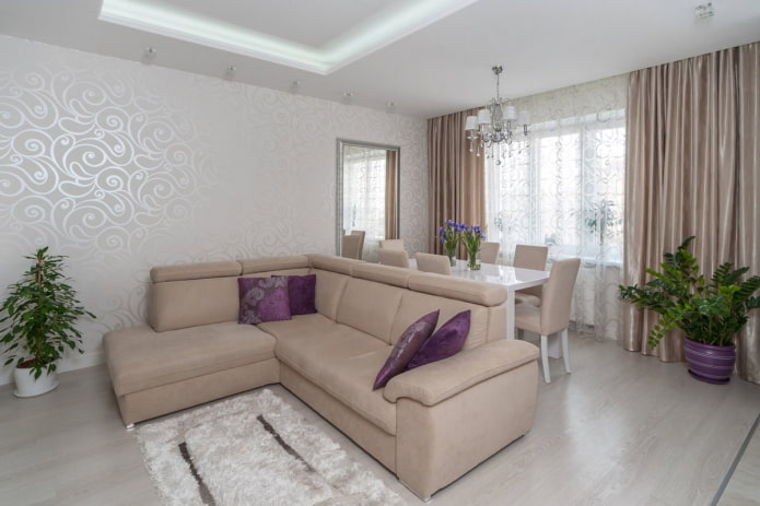 living room interior in white and beige shades