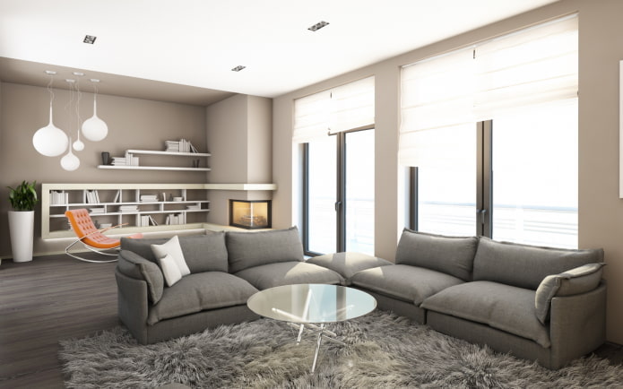living room interior in gray-beige shades