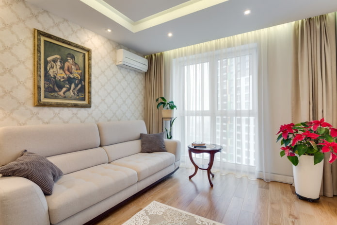 interior design of the hall in beige shades