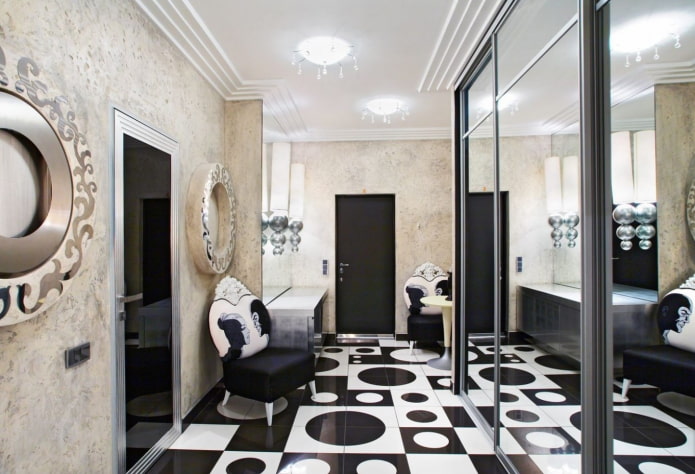 Black and white hallway in art deco style