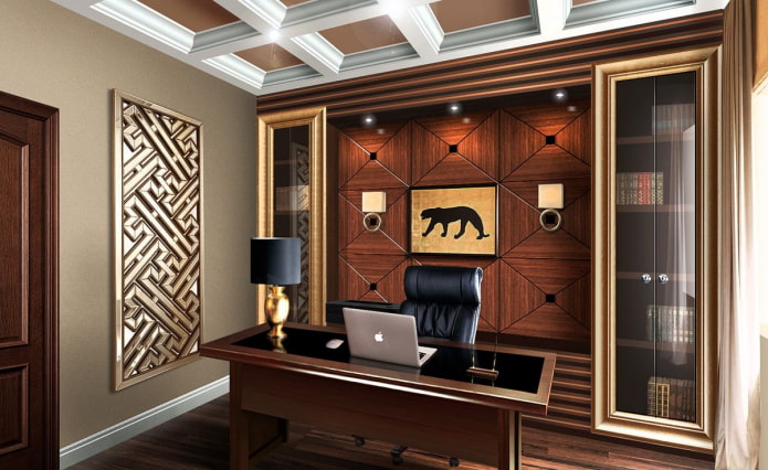Workplace with natural wood finish