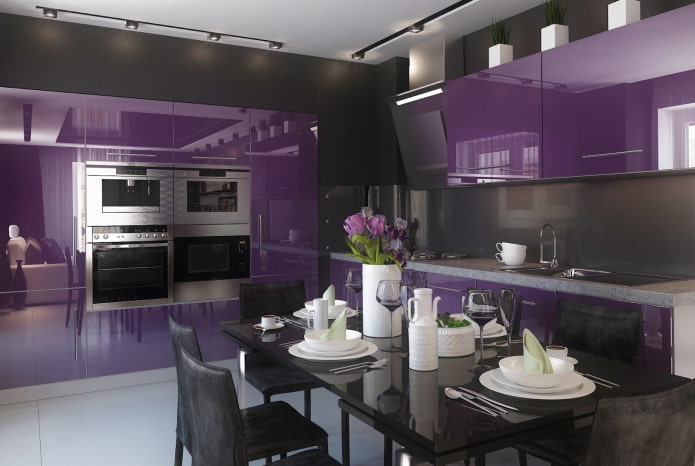 การออกแบบห้องครัวในโทนสีดำและสีม่วง