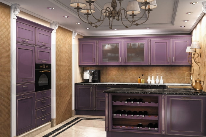 kitchen in purple tones in a classic style