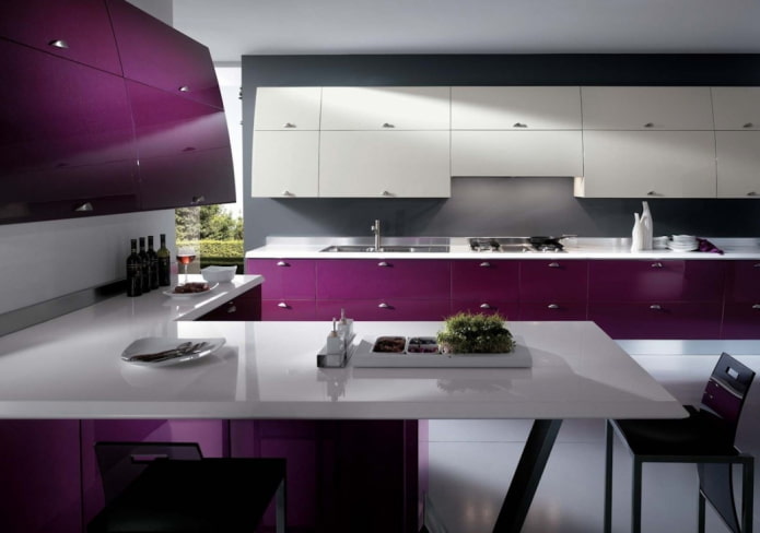 high-tech kitchen in purple tones