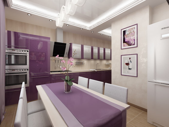 kitchen interior in purple tones