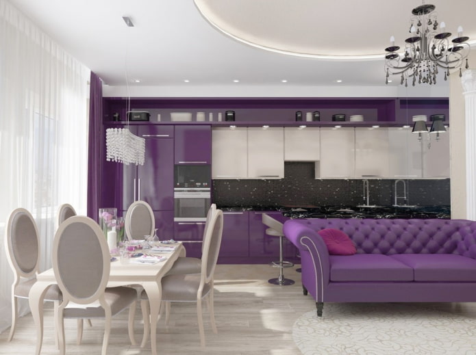 kitchen interior in purple tones