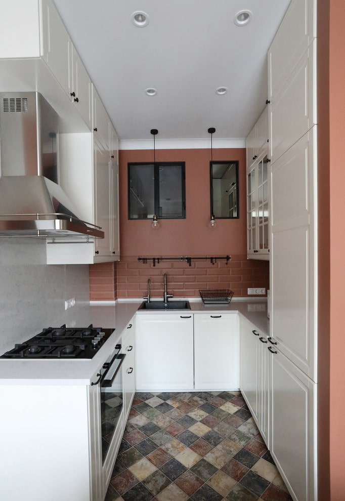 layout of a narrow kitchen space