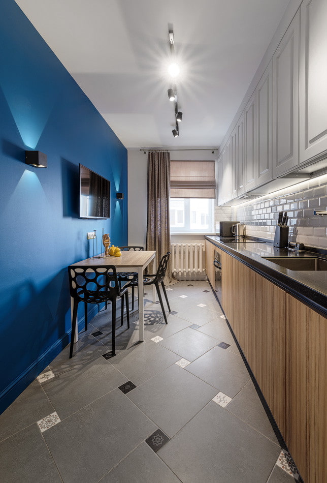 kitchen with blue wall